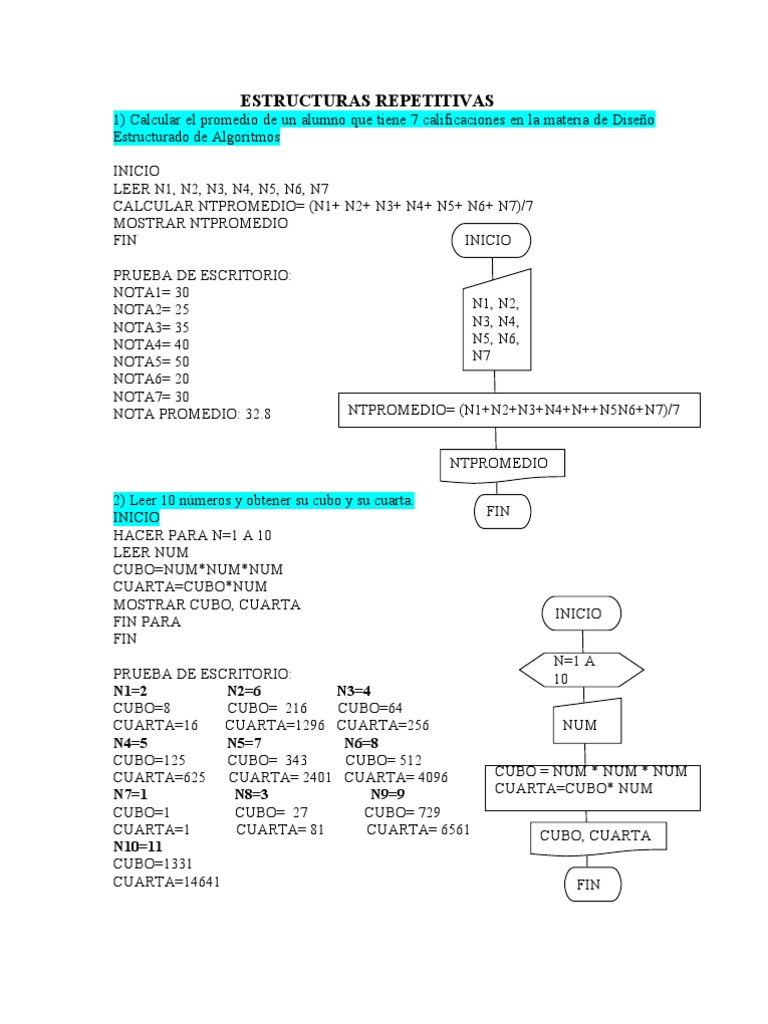 EJERCICIOS de Estructuras lógicas REPETITIVAS