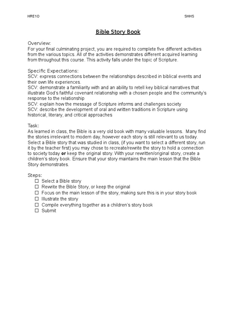 Bible Story Book Project Guide | PDF