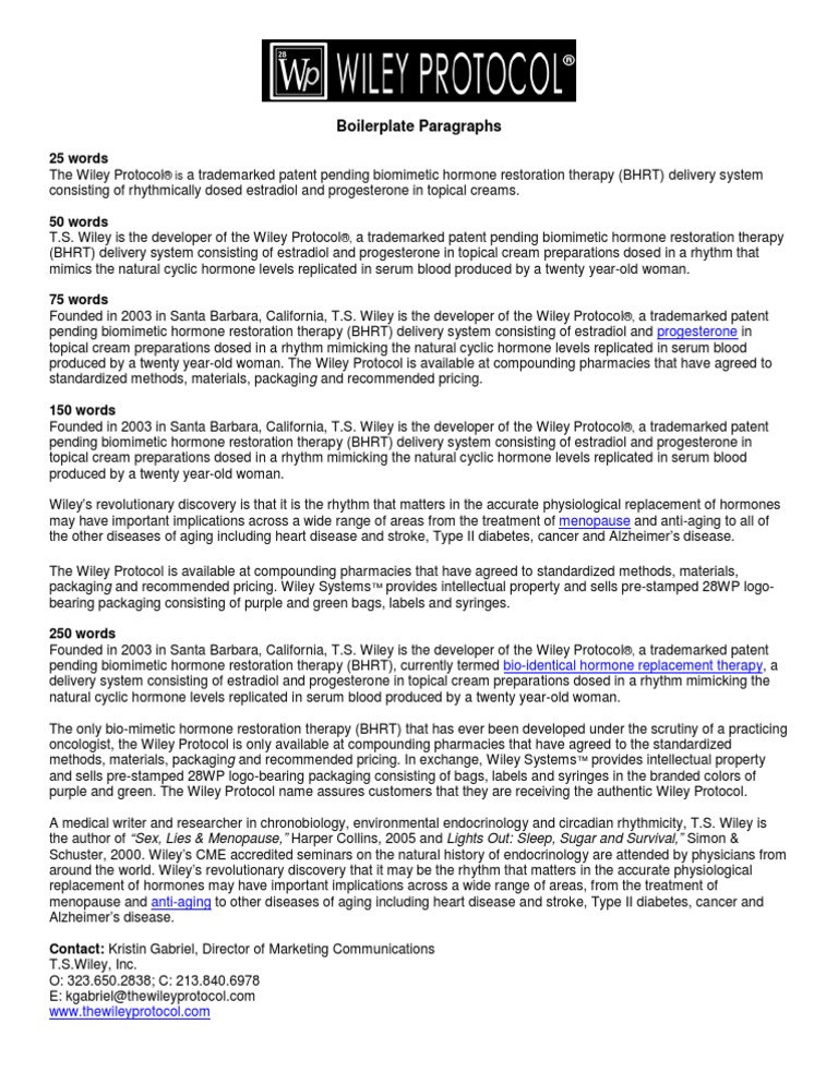 Wiley Protocol: Biomimetic Hormone Therapy | PDF | Bioidentical Hormone ...