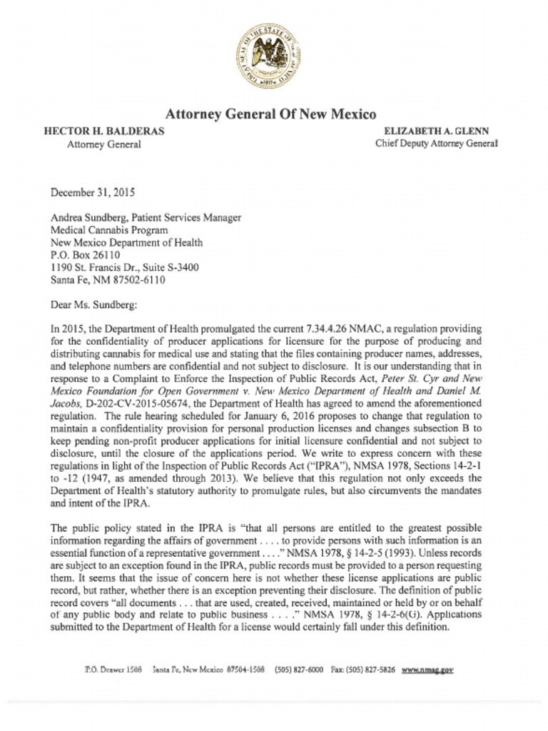 AG Medical Cannabis Letter