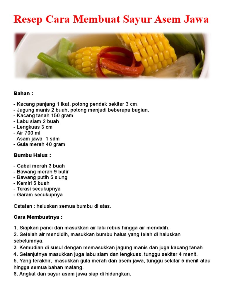 Resep Cara Membuat Sayur Asem Jawa