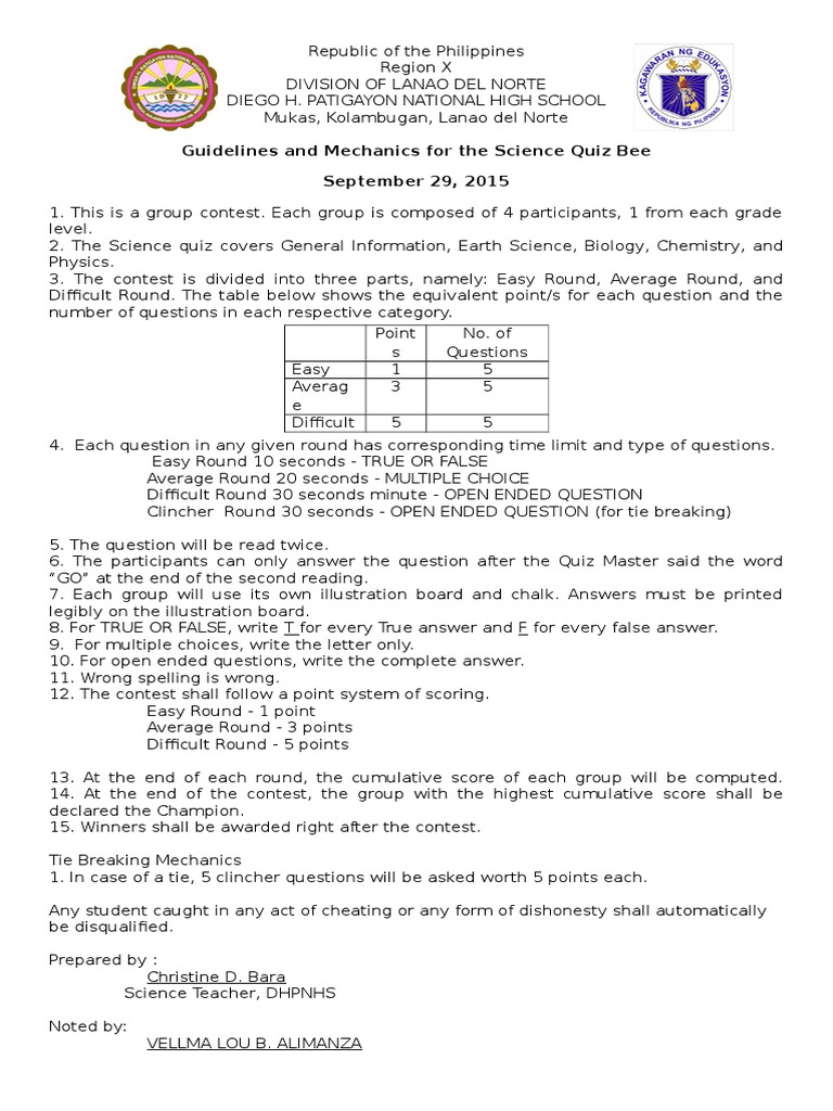 Quiz Bee Mechanics, PDF