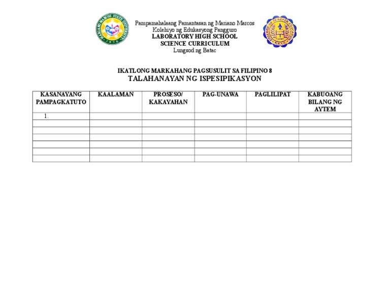 Talahanayan NG Ispesipikasyon | PDF