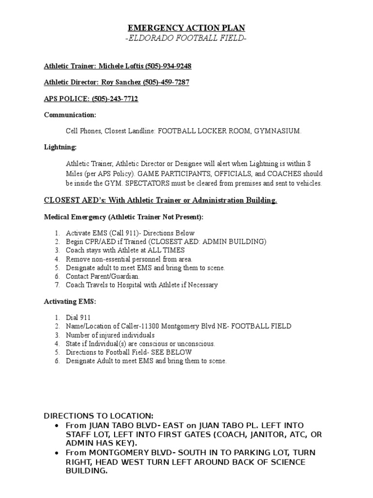 Eldorado Football Field Emergency Plan | PDF