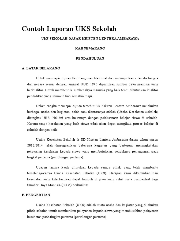 Contoh Laporan Uks Sekolah