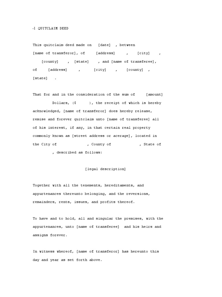 Blank Quit Claim Form | PDF | Real Property Law | Property