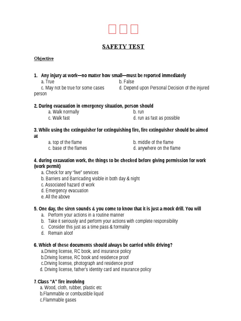 Safety Test: Hazard Awareness Quiz | PDF