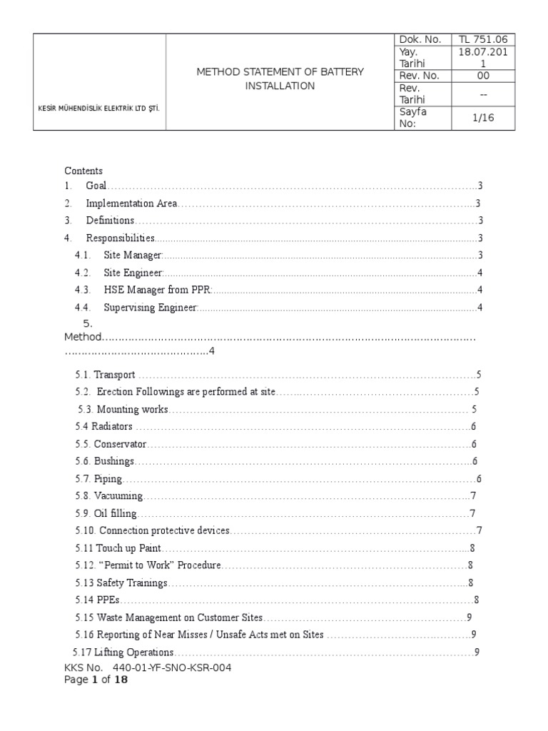 Method Statement for Transformer Installation | PDF | Personal ...