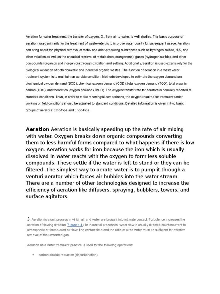 Aeration For Water Treatment PDF Carbon Dioxide Bicarbonate