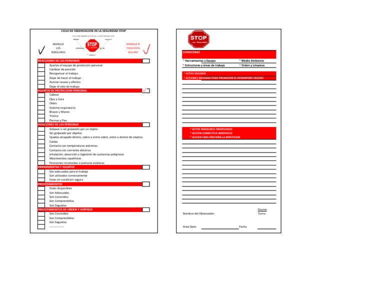Ciclo de Observación de Seguridad STOP | PDF | Salud y bienestar