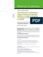 Ursino (2007) Participación Ciudadana y Democracia en La Gestion Publica. Análisis Del Plan Estrategico de La Plata