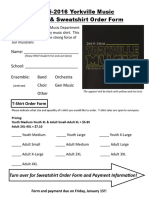 2015-2016 Yorkville Music T-Shirt Sweatshirt Order Form