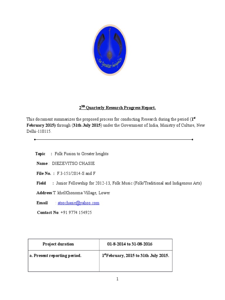 Naga Treditional Instruments/ Quarterly Research Progress Report PDF