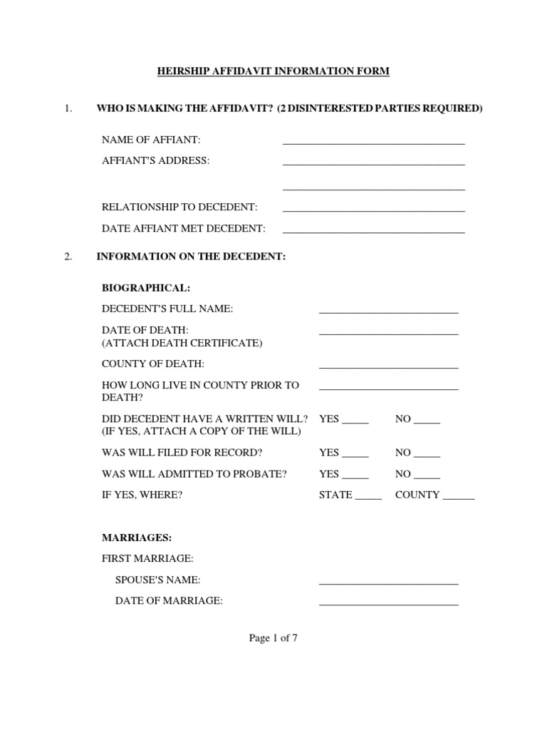 Blank Heirship Affidavit Form | PDF | Stepfamily | Parent