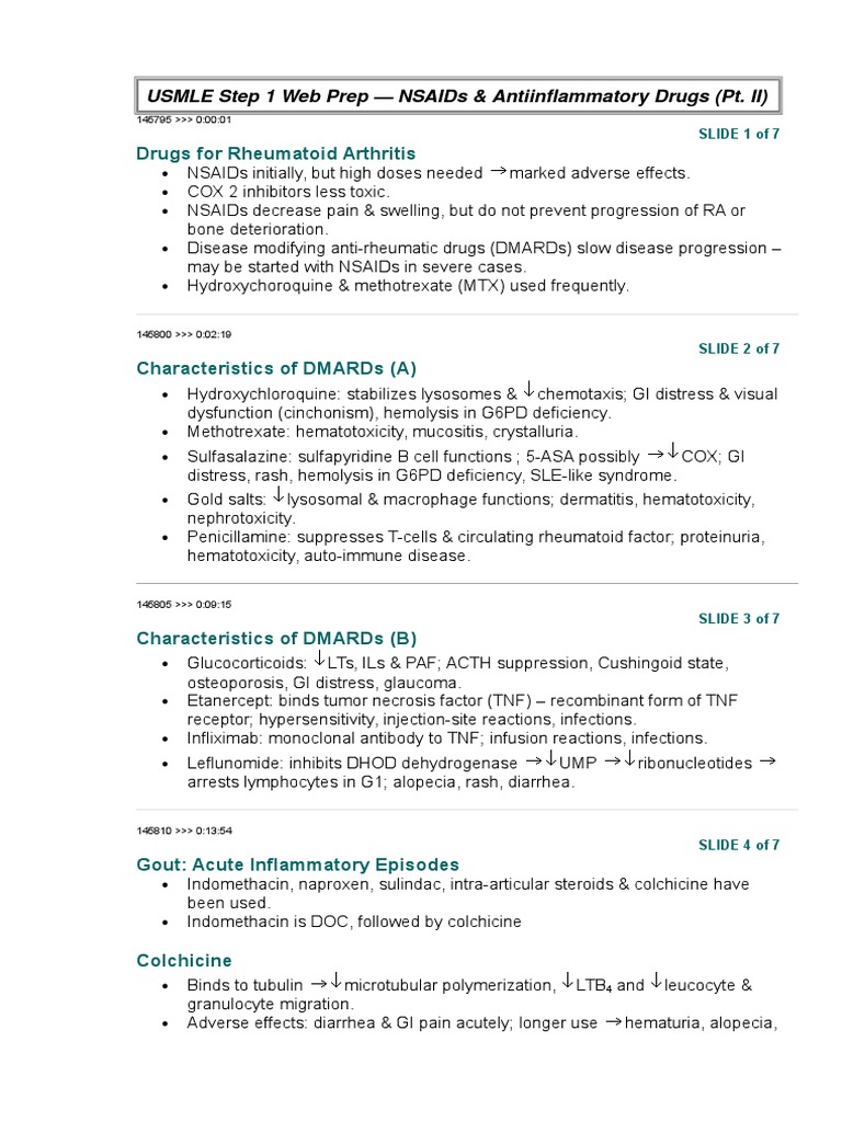 Drugs For Rheumatoid Arthritis: Usmle Step 1 Web Prep - Nsaids ...