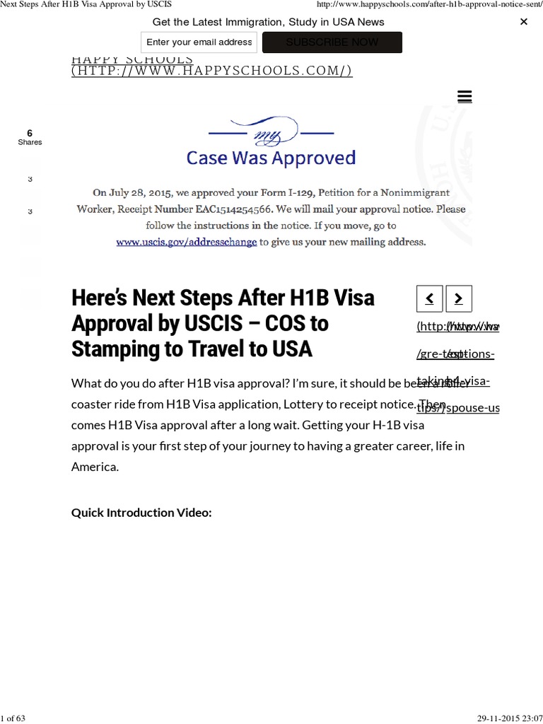 travel after h1b approval