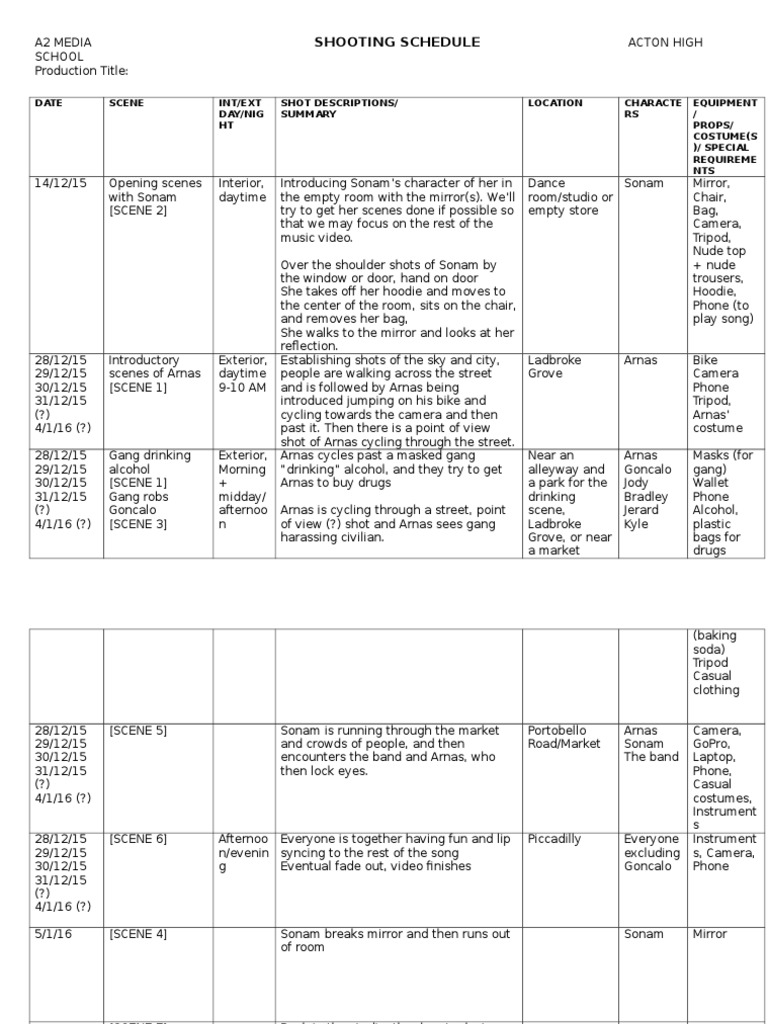 Shooting Schedule PDF