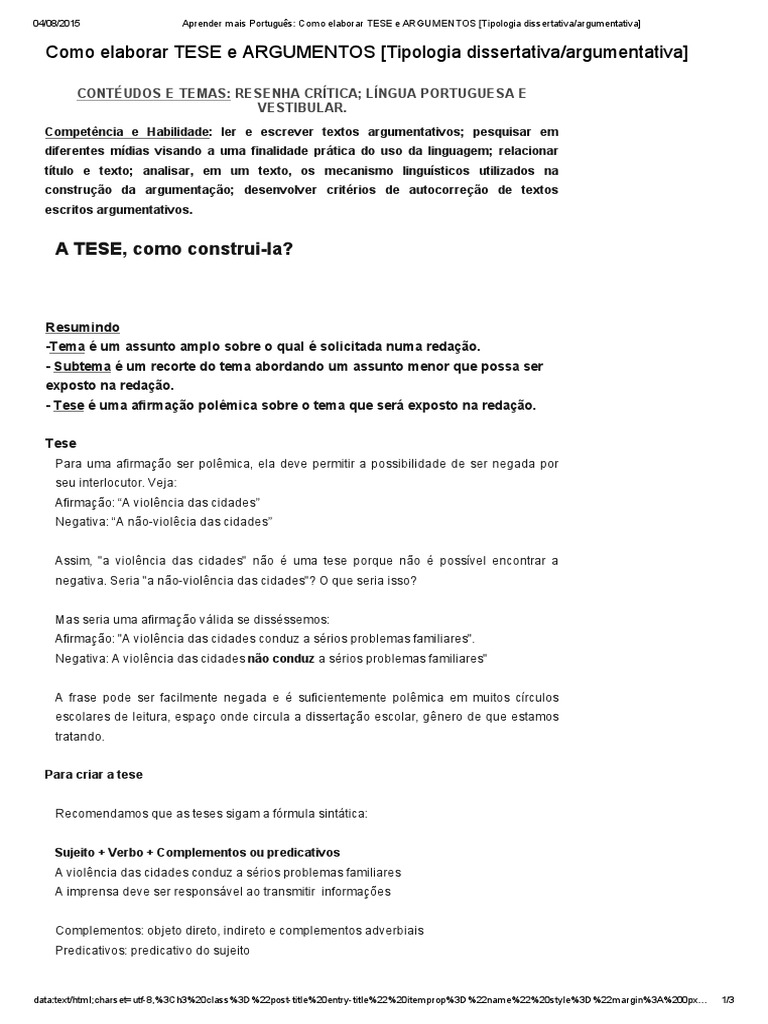 Como Elaborar Tese e Argumentos | PDF | Argumento | Cognição