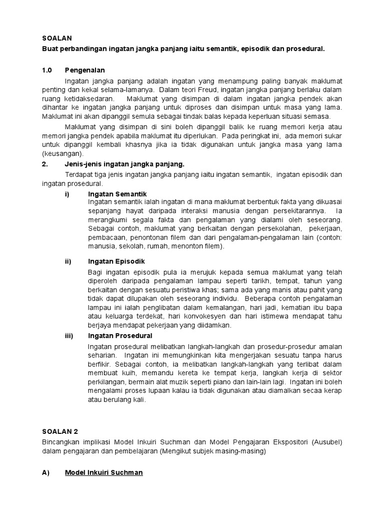 Soalan 1 Ingatan Jangka Panjang Pdf