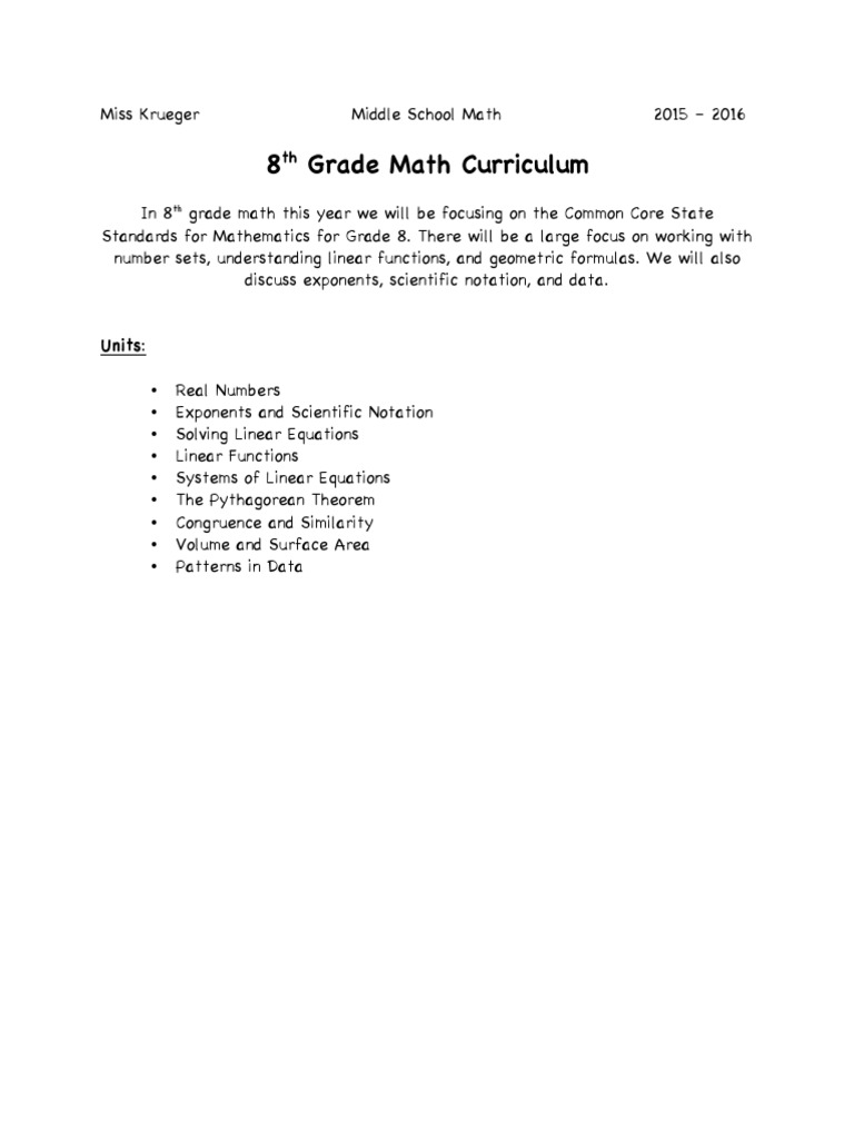 8th Grade Math Curriculum Overview | PDF
