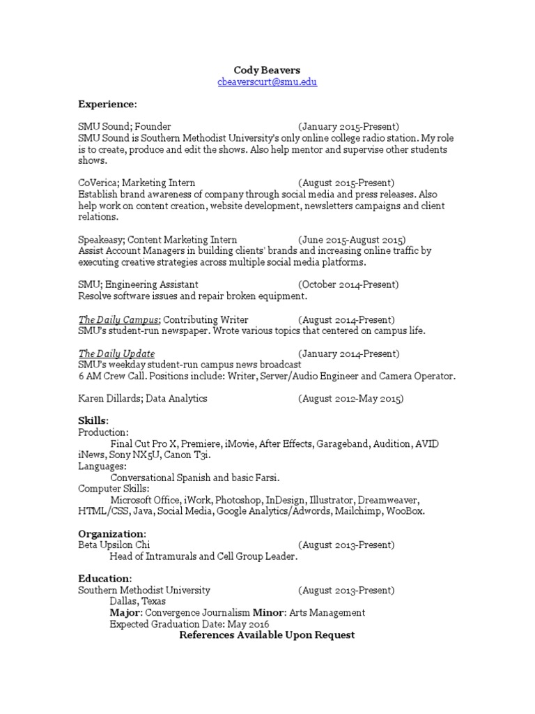Cody Beavers' Professional Experience Summary | PDF