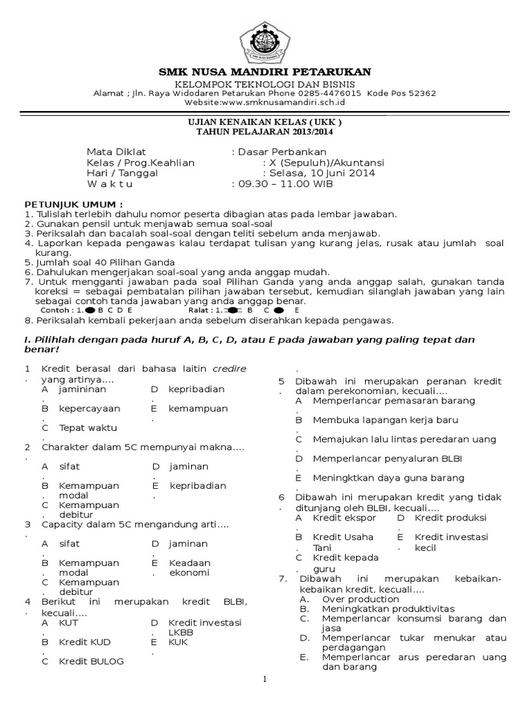 Contoh Soal Pilihan Ganda Tentang Kartu Kredit Berbagi