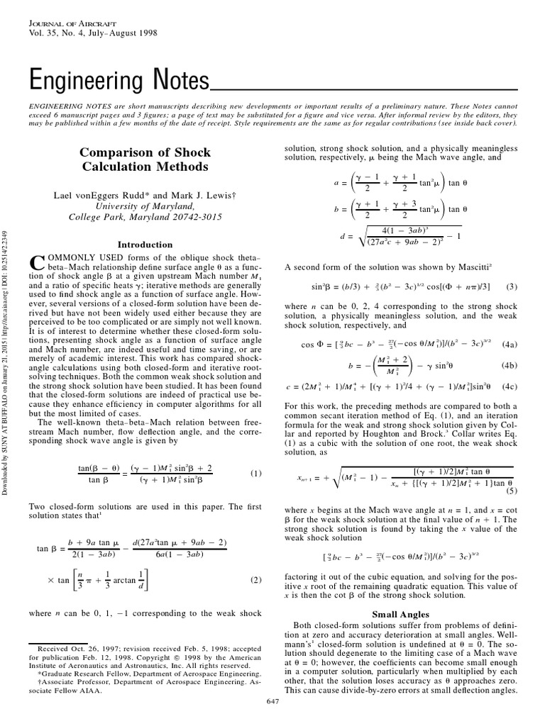 Comparison of Shock Calculation Methods | PDF | Vortices | Mach Number