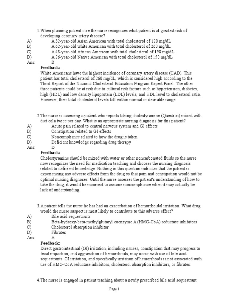 Nursing Care & Medication Guidance | PDF | High Density Lipoprotein ...