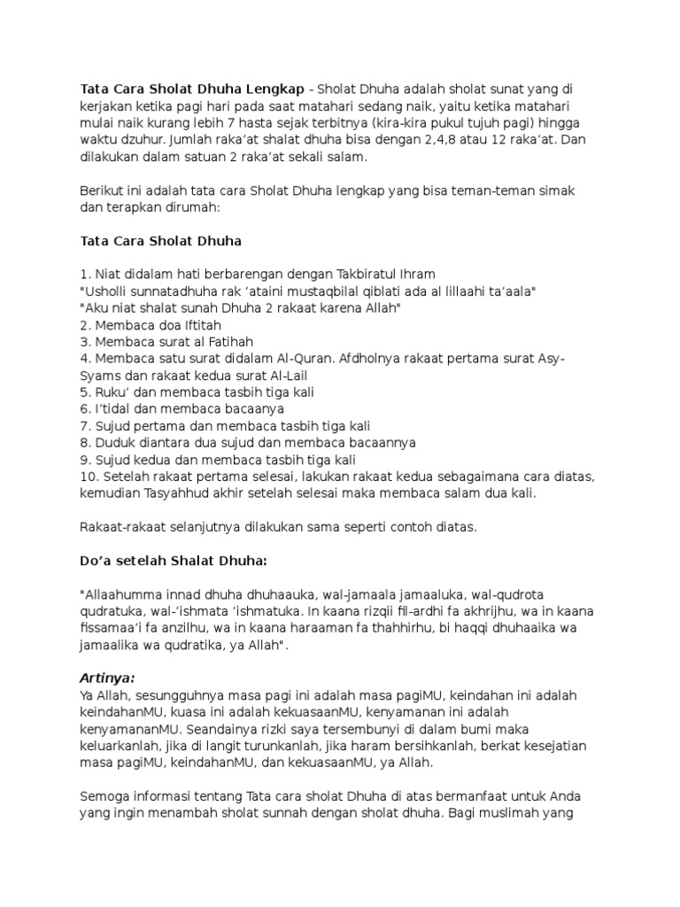 Tata Cara Sholat Dhuha Lengkap Pdf