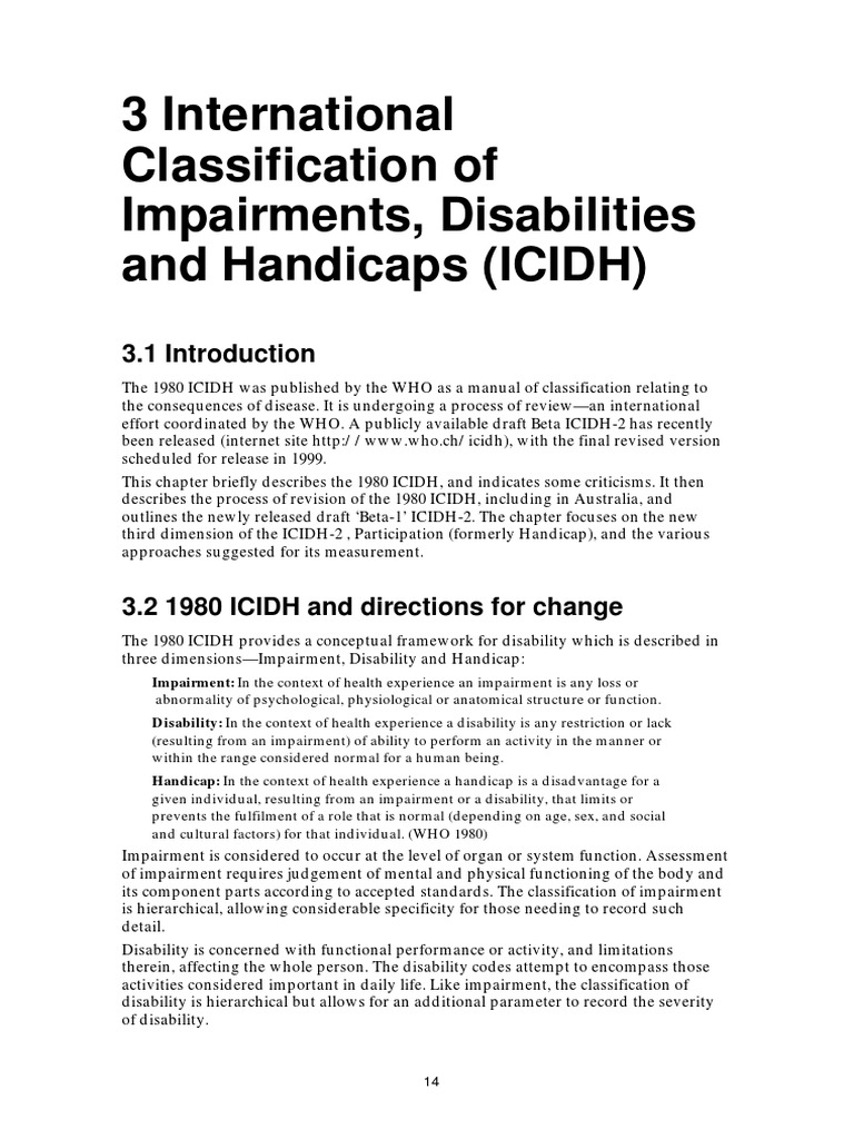 ICIDH: Classifying Disability and Handicap | PDF | International ...