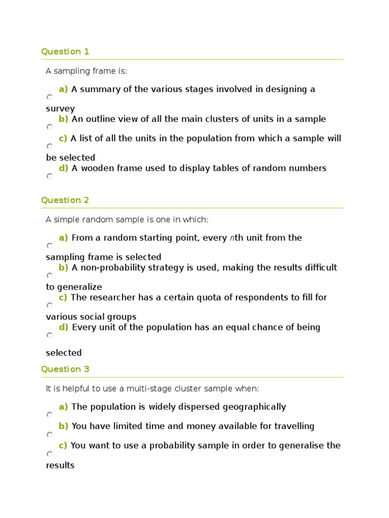 Research Mcq Sampling (Statistics) Statistics