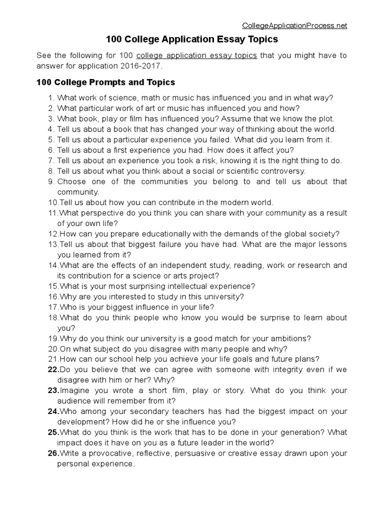 essay topics for college students