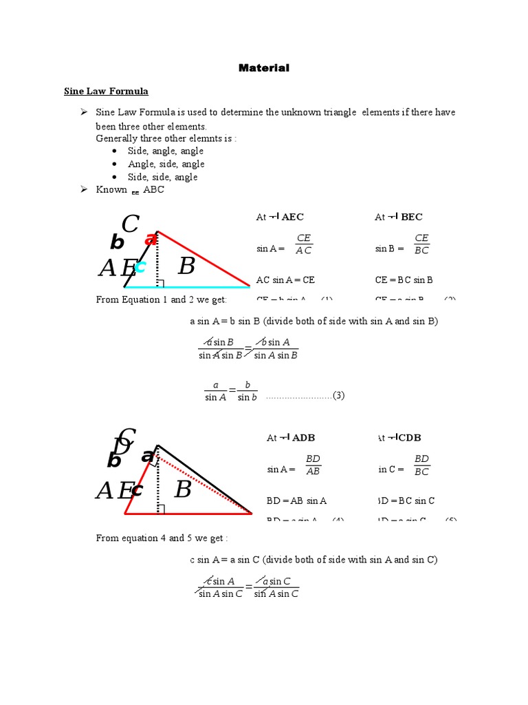 Sine and Cosine Law Formulas Explained | PDF | Science & Mathematics ...