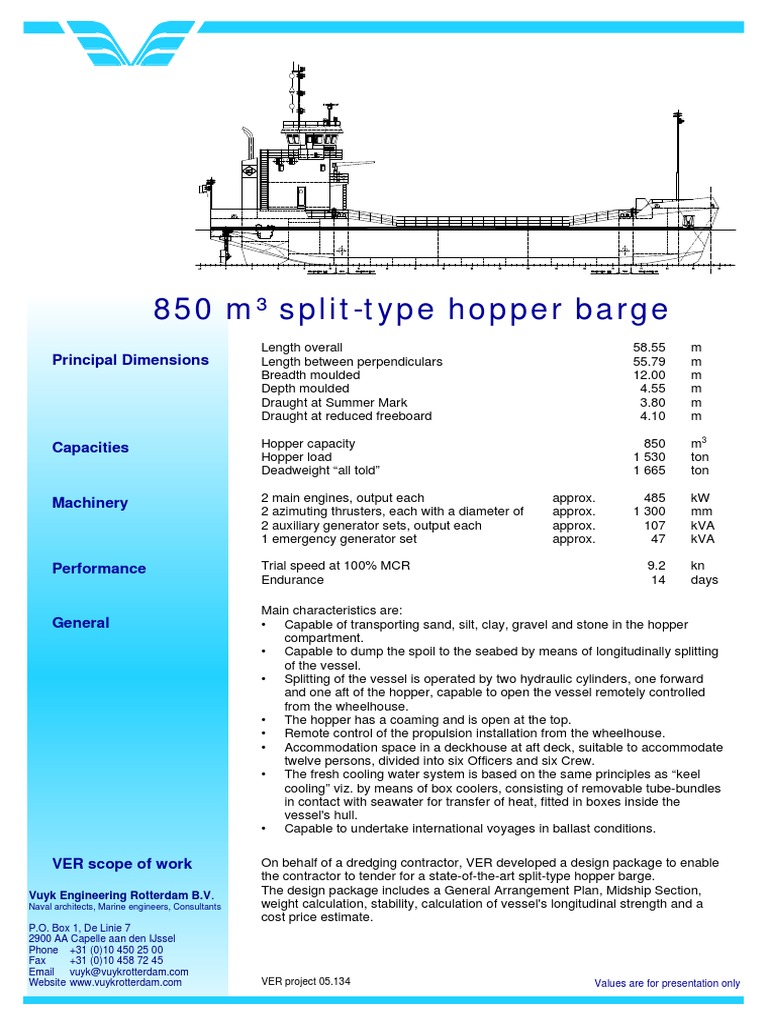 Split Hopper Barge 850m3 Hull (Watercraft) Naval Architecture