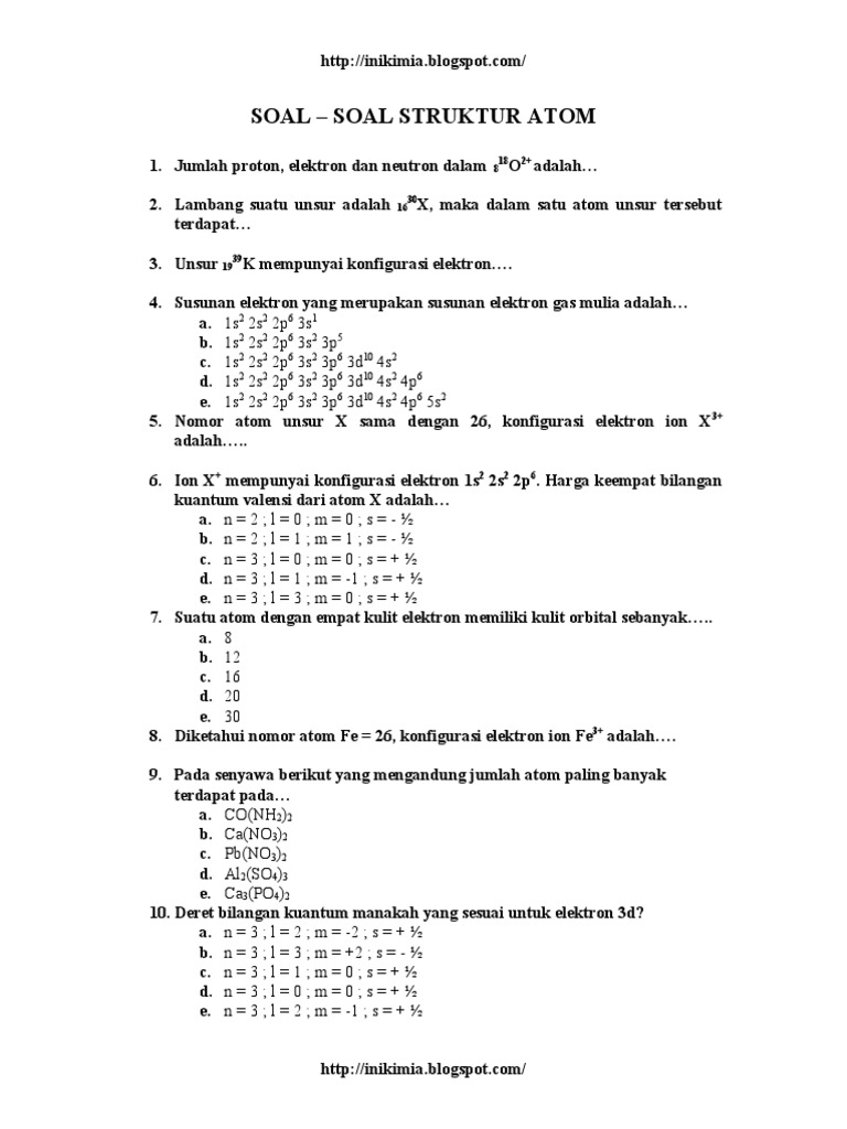 Soal Dan Pembahasan Struktur Atom Kelas Xi - Berbagai Struktur