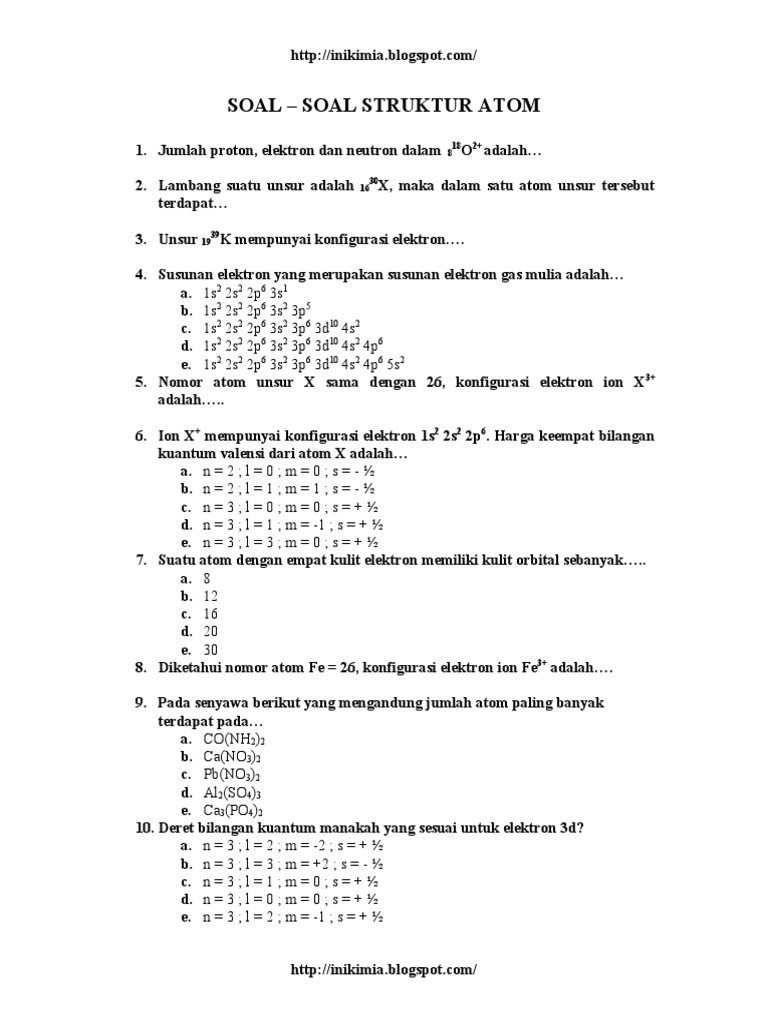 Latihan Soal Bab Struktur Atom