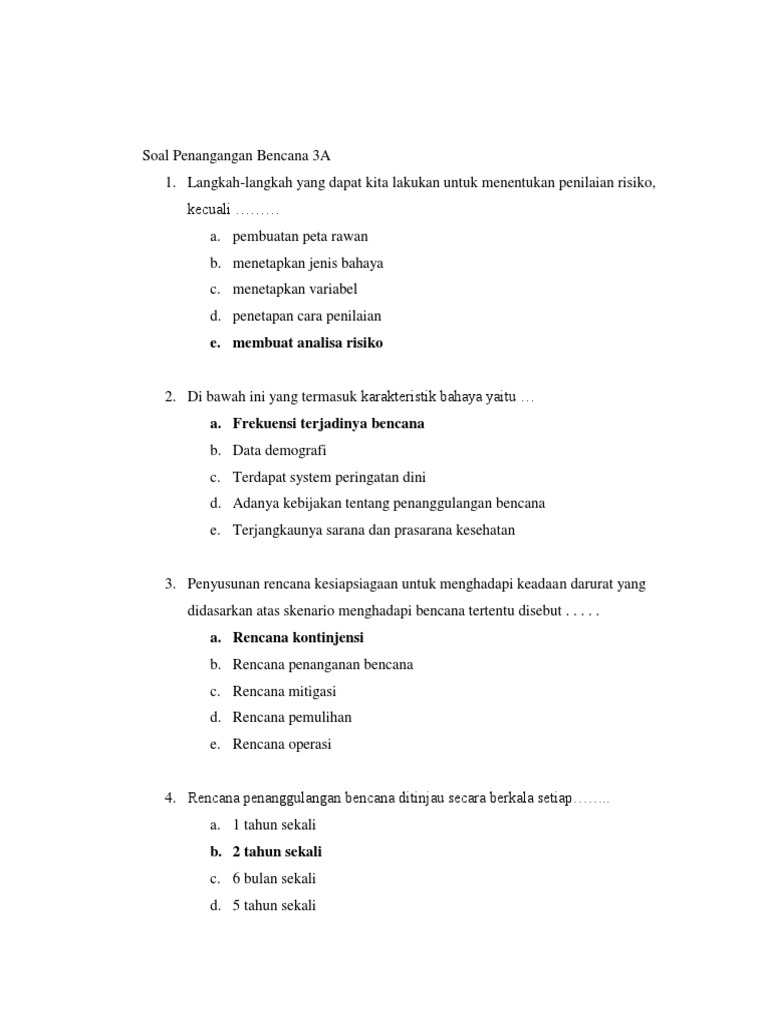 Soal Penanganan Bencana 3a
