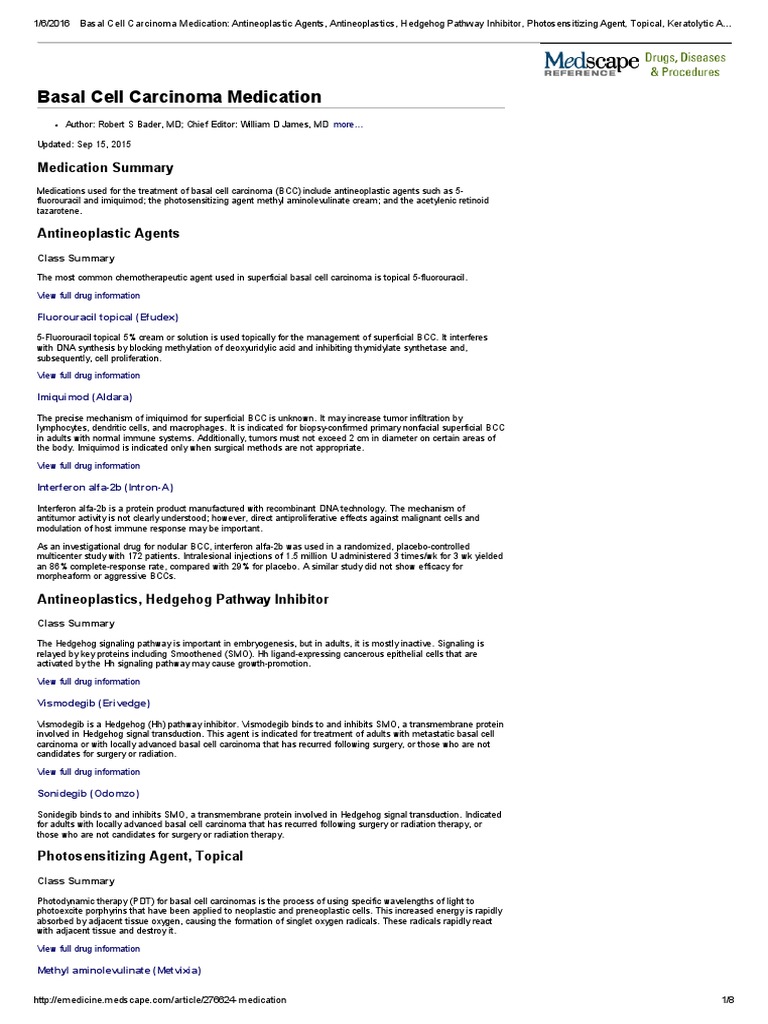 Basal Cell Carcinoma Medication Antineoplastic Agents