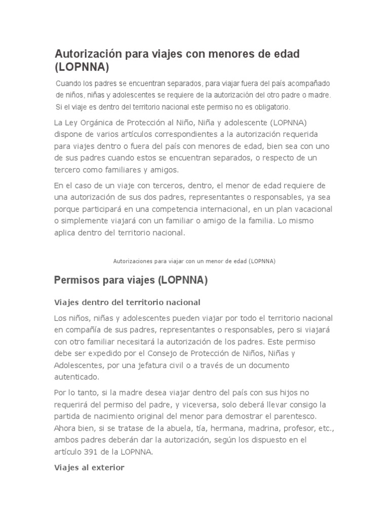 Modelo De Permiso De Viaje Para Niños Al Exterior