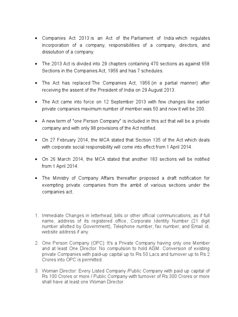 Companies Act 2013 Pdf Articles Of Association Board Of Directors