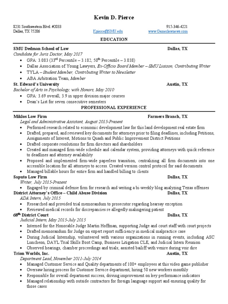 Kevin Pierce Resume | PDF | Lawyer | Internship