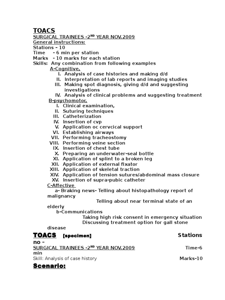 TOACS Surgical Trainees Assessment | PDF | Surgery | Medical Diagnosis