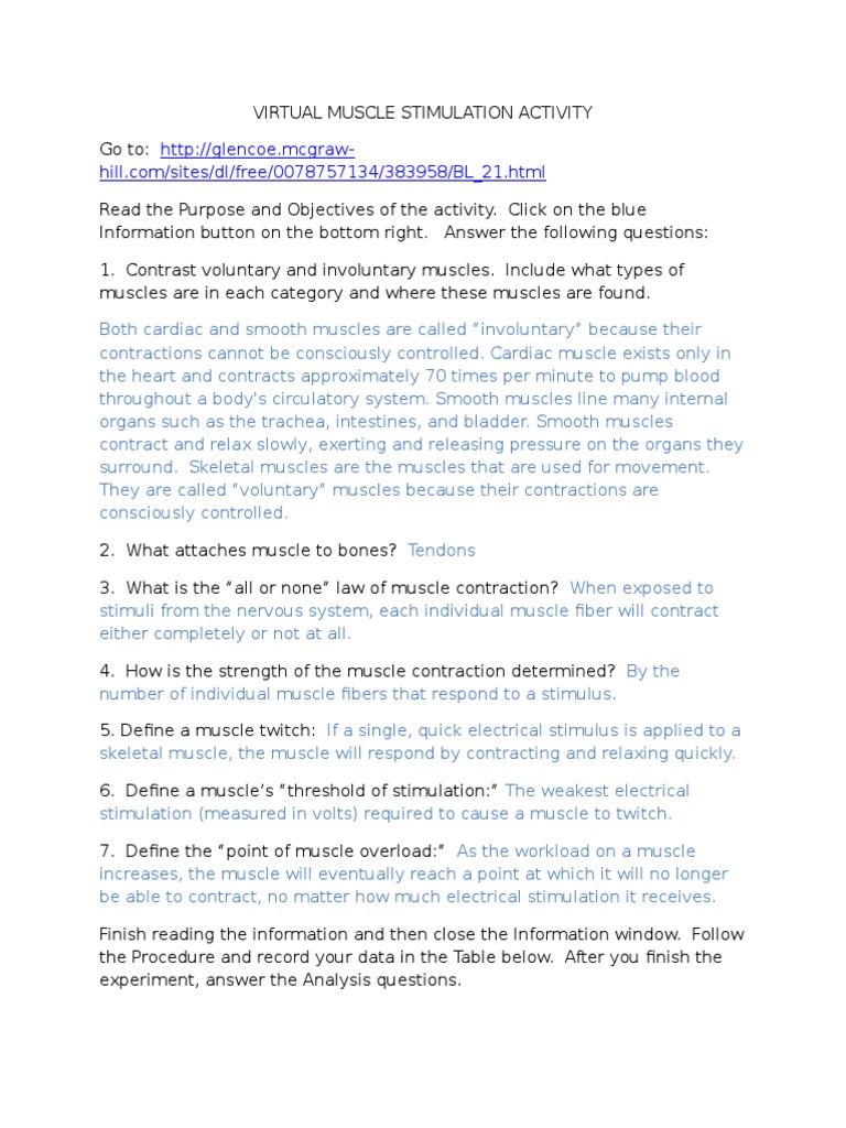 Virtual Muscle Stimulation Activity Teacher Version | PDF | Muscle ...