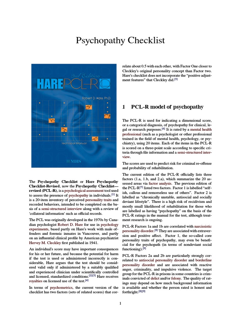 The Hare Psychopathy Checklist Revised Pdf Download