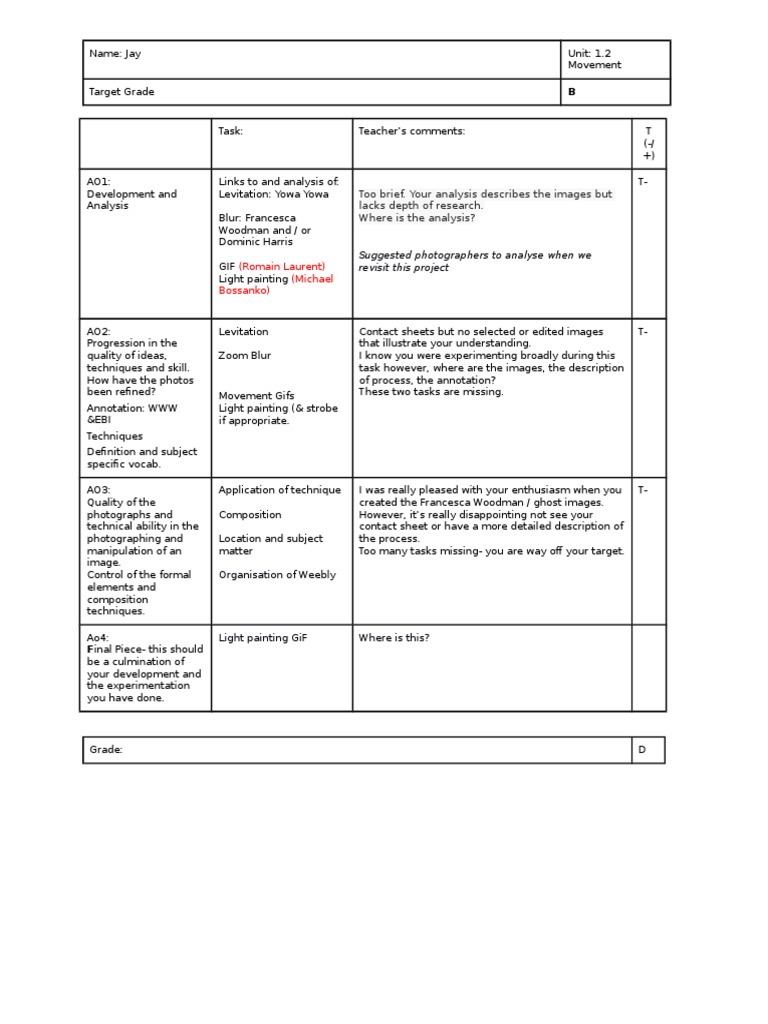 Photography Project Feedback Summary | PDF
