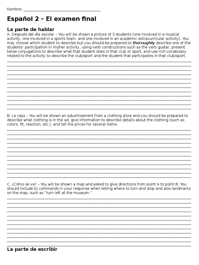Spanish 2 Examen Final Prompts PDF Grammatical Tense Onomastics