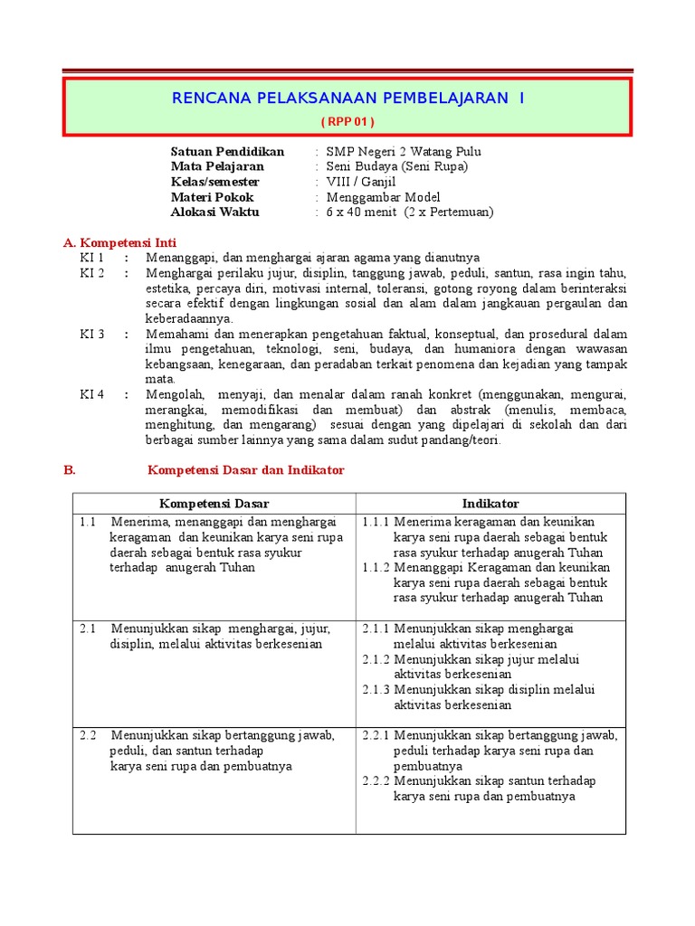 RPP Seni Budaya Kelas VIII Semester Ganjil