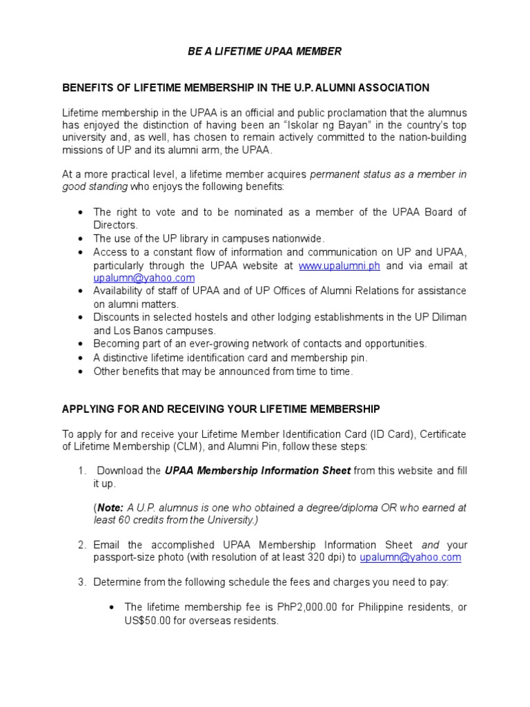 Be A Lifetime Upaa Member Online | PDF