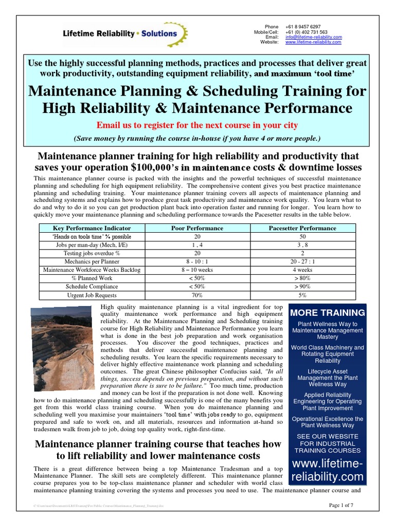 Maintenance Planning & Scheduling Course | PDF | Scheduling (Production ...