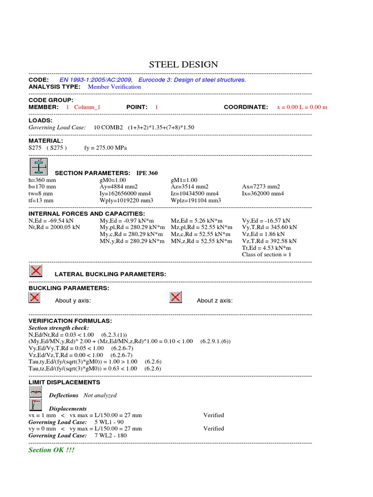 Steel Design Member Verification Report | PDF | Buckling | Structural ...